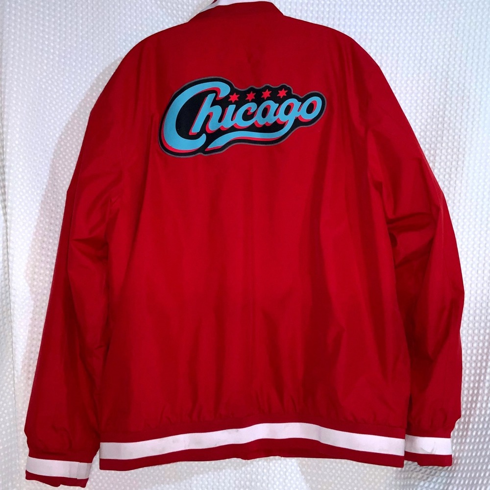 Chicago VintageSPORT-TEK Red Dog Logo Baseball Bomber Jacket Mens XL Snap Front